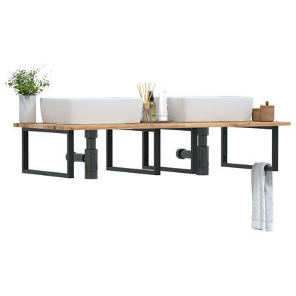 vidaXL Basin Shelf Wall Mounted Steel and Solid Wood Acacia Rectangular Depth 60 cm