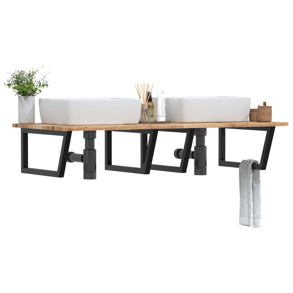 vidaXL Basin Shelf Wall Mounted Steel and Solid Wood Acacia Trapezium Depth 60 cm