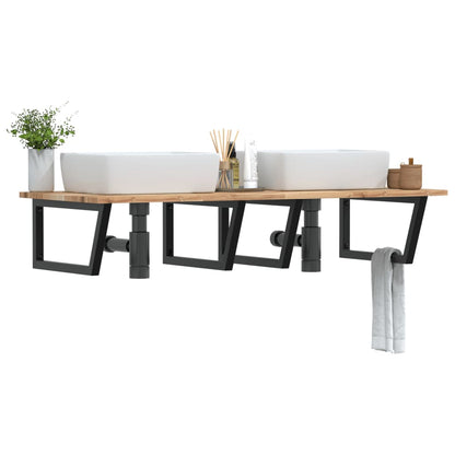 vidaXL Basin Shelf Wall Mounted Steel and Solid Wood Acacia Trapezium Depth 60 cm