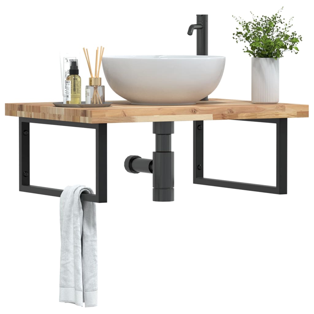 vidaXL Basin Shelf Wall Mounted Steel and Solid Wood Acacia Rectangular Depth 60 cm