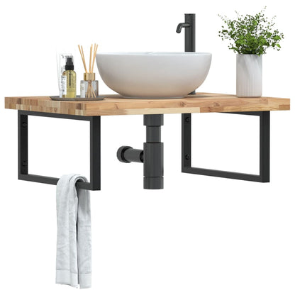 vidaXL Basin Shelf Wall Mounted Steel and Solid Wood Acacia Rectangular Depth 60 cm
