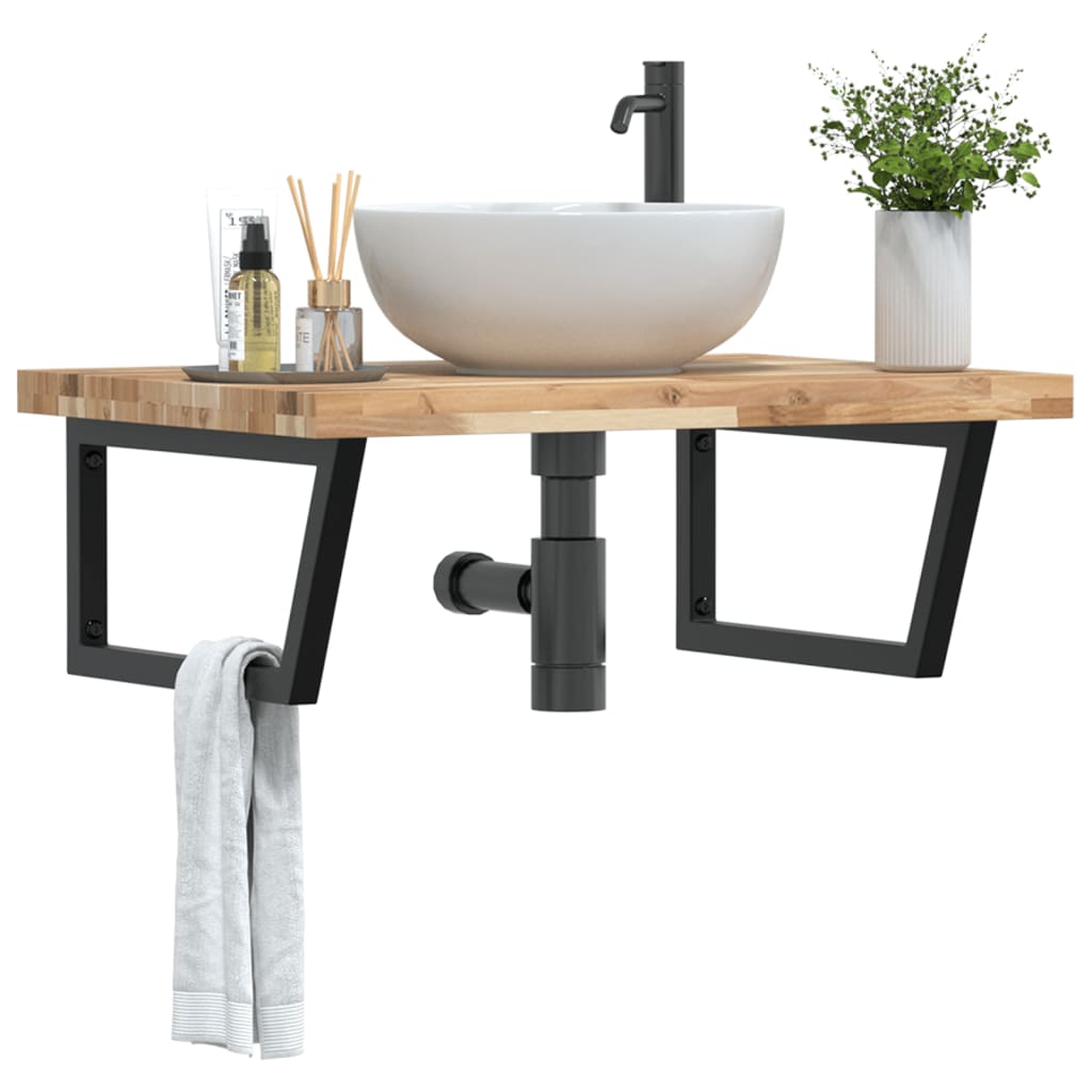 vidaXL Basin Shelf Wall Mounted Steel and Solid Wood Acacia Trapezium Depth 60 cm