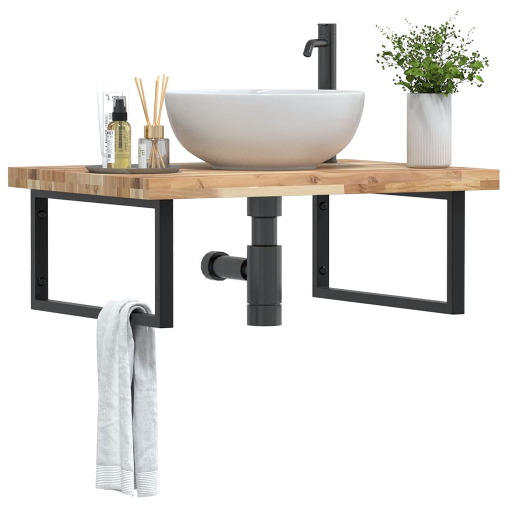 vidaXL Basin Shelf Wall Mounted Steel and Solid Wood Acacia Rectangular Depth 60 cm