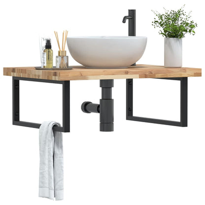 vidaXL Basin Shelf Wall Mounted Steel and Solid Wood Acacia Rectangular Depth 60 cm