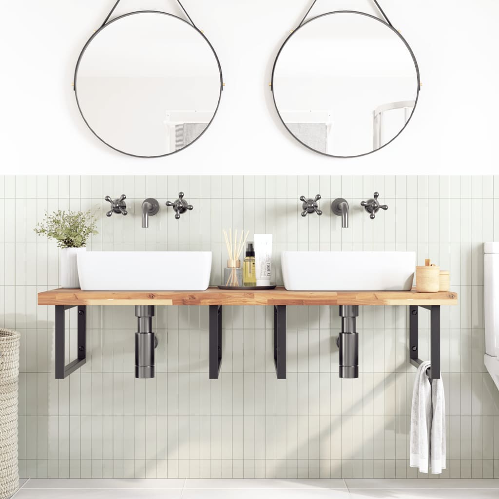 vidaXL Basin Shelf Wall Mounted Steel and Solid Wood Acacia 3