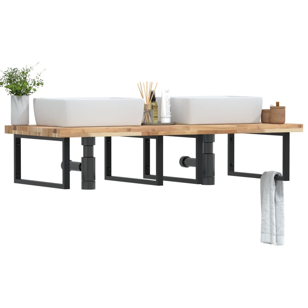 vidaXL Basin Shelf Wall Mounted Steel and Solid Wood Acacia 1
