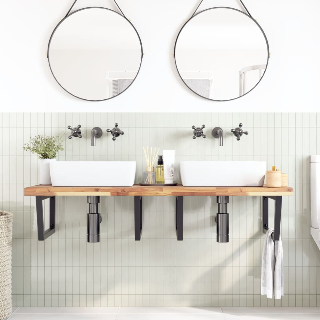 vidaXL Basin Shelf Wall Mounted Steel and Solid Wood Acacia 3