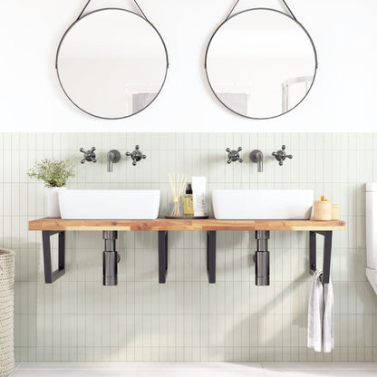 vidaXL Basin Shelf Wall Mounted Steel and Solid Wood Acacia 3