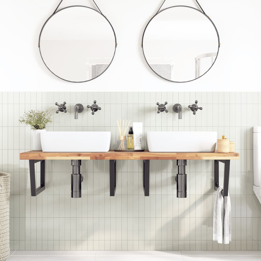 vidaXL Basin Shelf Wall Mounted Steel and Solid Wood Acacia 3