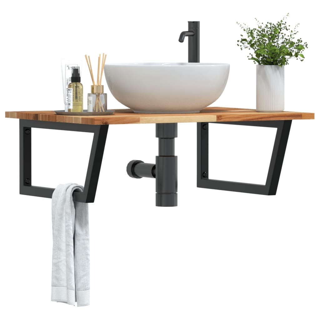 vidaXL Basin Shelf Wall Mounted Steel and Solid Wood Acacia Trapezium Depth 60 cm