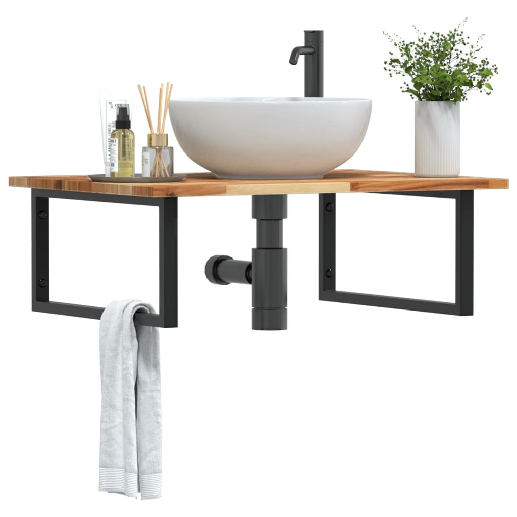 vidaXL Basin Shelf Wall Mounted Steel and Solid Wood Acacia Rectangular Depth 60 cm