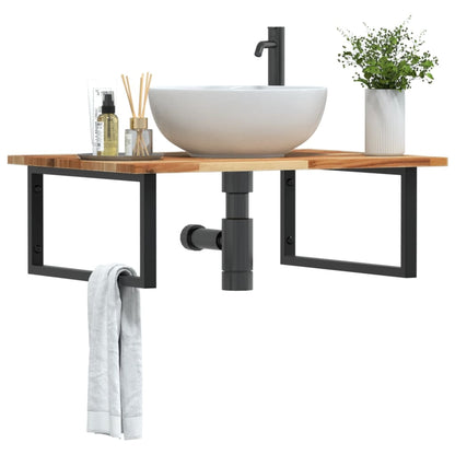 vidaXL Basin Shelf Wall Mounted Steel and Solid Wood Acacia Rectangular Depth 60 cm
