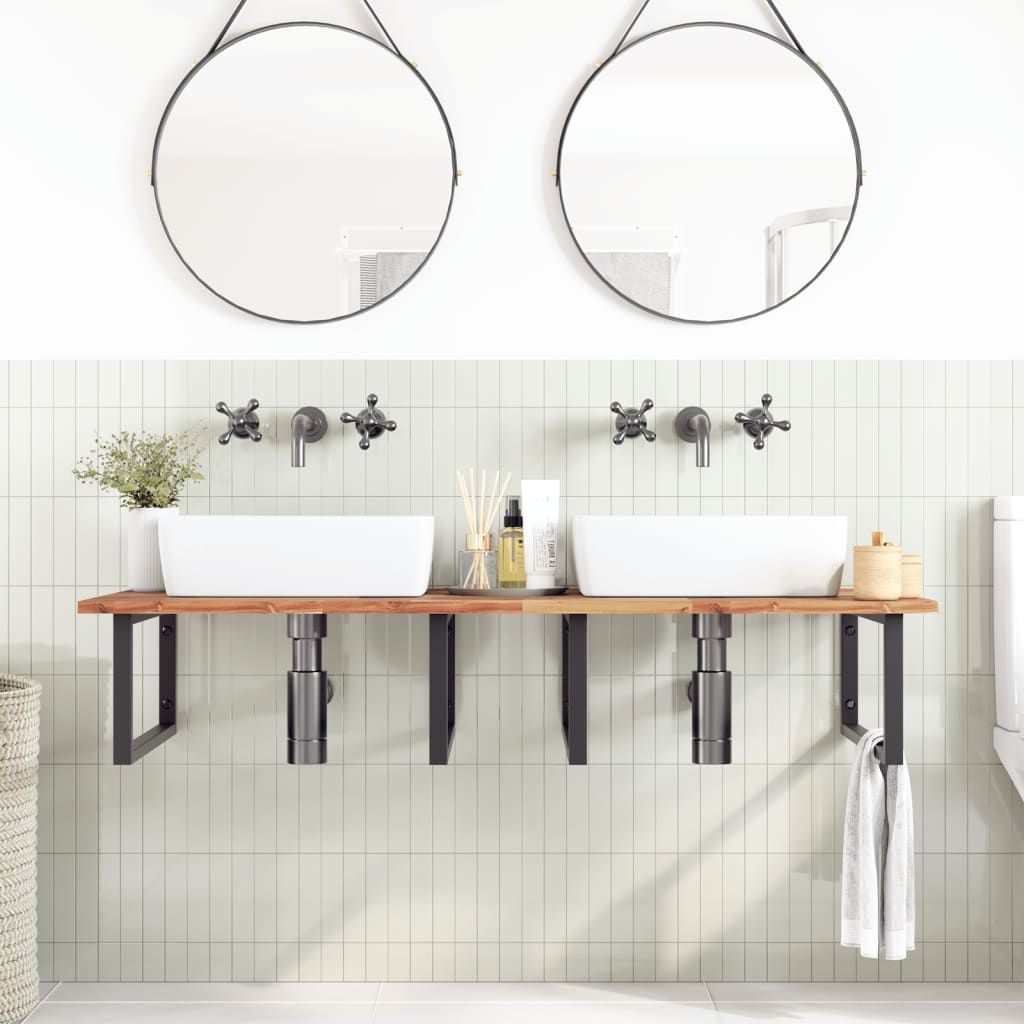 vidaXL Basin Shelf Wall Mounted Steel and Solid Wood Acacia 3