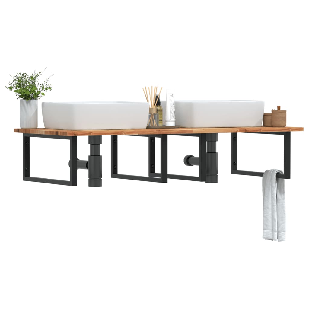 vidaXL Basin Shelf Wall Mounted Steel and Solid Wood Acacia 1
