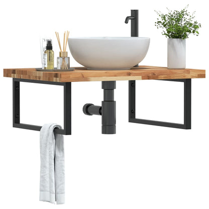 vidaXL Basin Shelf Wall Mounted Steel and Solid Wood Acacia Rectangular Depth 60 cm