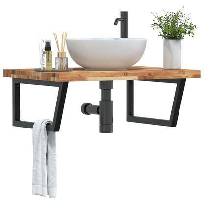 vidaXL Basin Shelf Wall Mounted Steel and Solid Wood Acacia Trapezium Depth 60 cm
