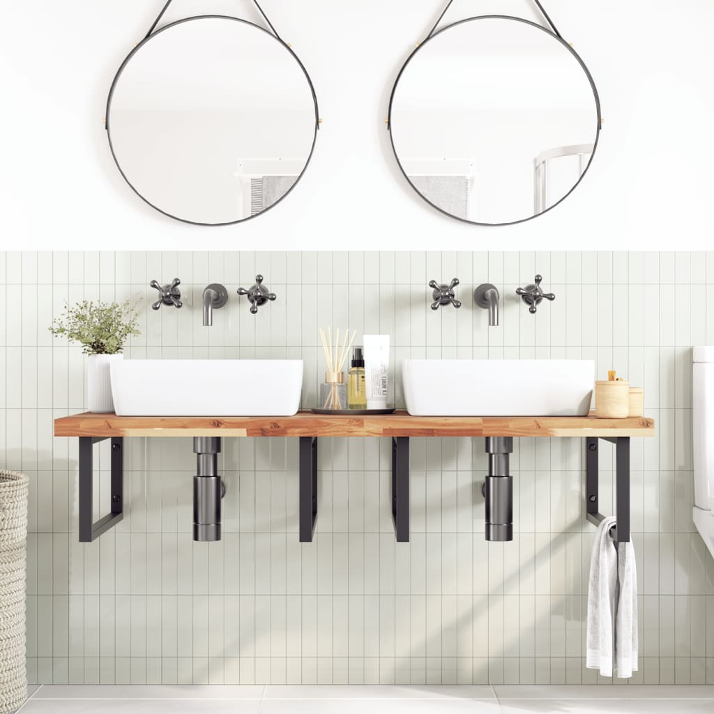 vidaXL Basin Shelf Wall Mounted Steel and Solid Wood Acacia 3