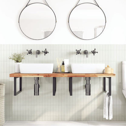 vidaXL Basin Shelf Wall Mounted Steel and Solid Wood Acacia 3