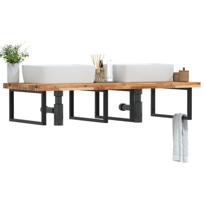 vidaXL Basin Shelf Wall Mounted Steel and Solid Wood Acacia 1