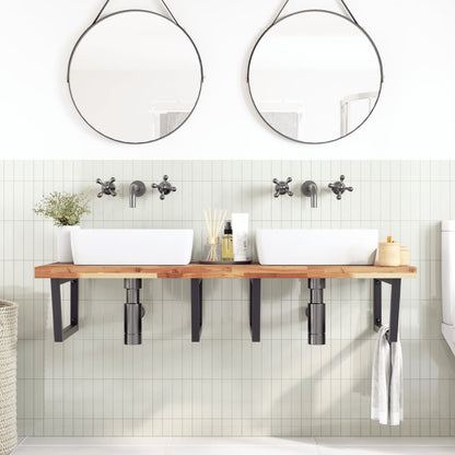 vidaXL Basin Shelf Wall Mounted Steel and Solid Wood Acacia 3