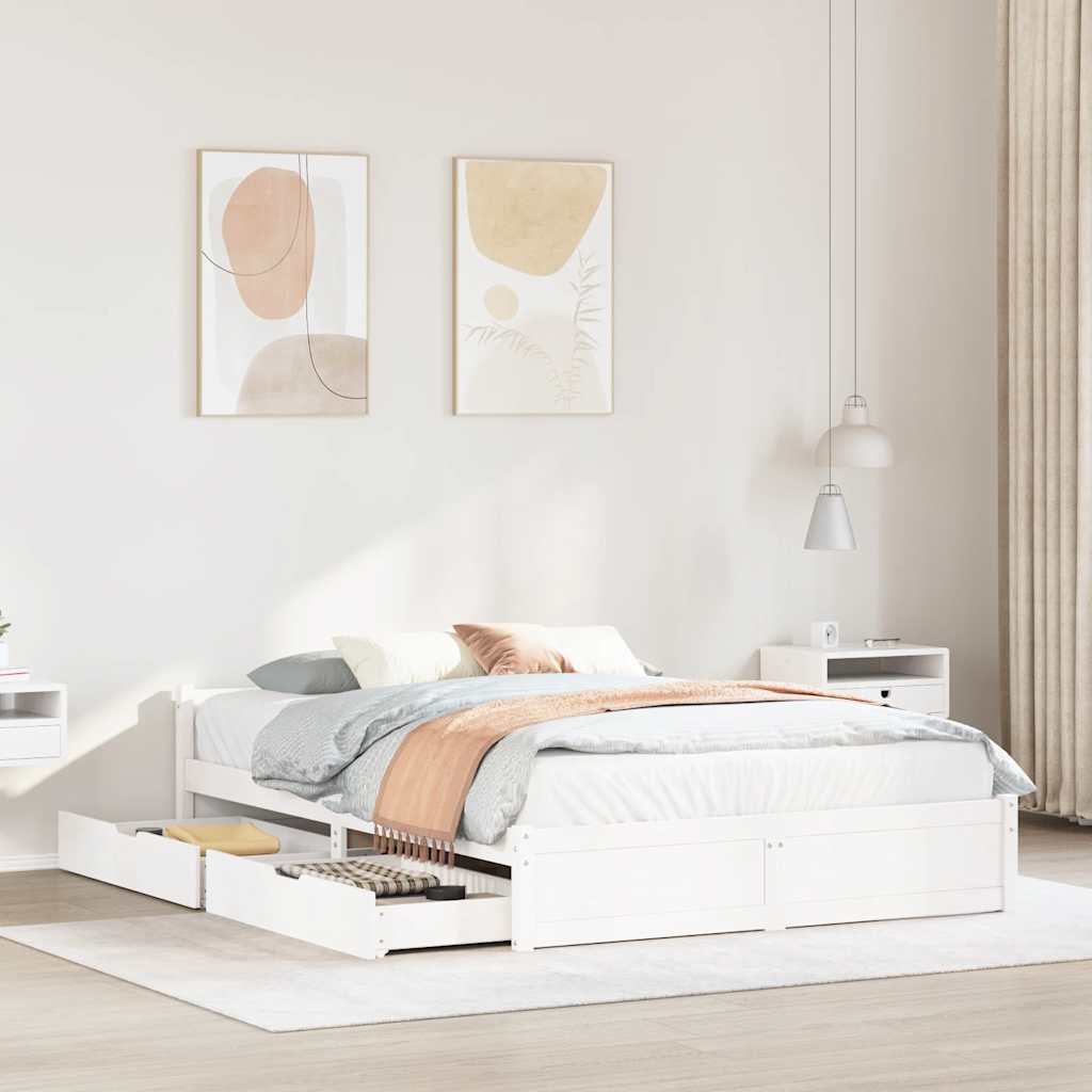 vidaXL Bed Frame without Mattress White 140x190 cm Solid Wood Pine 1