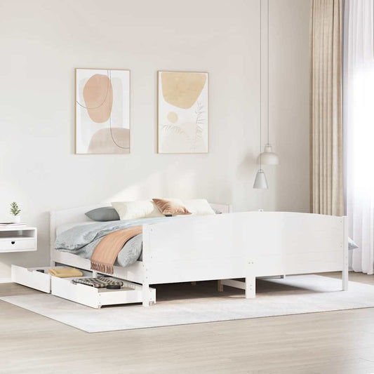 vidaXL Bed Frame without Mattress White 180x200 cm Super King Solid Wood Pine 1