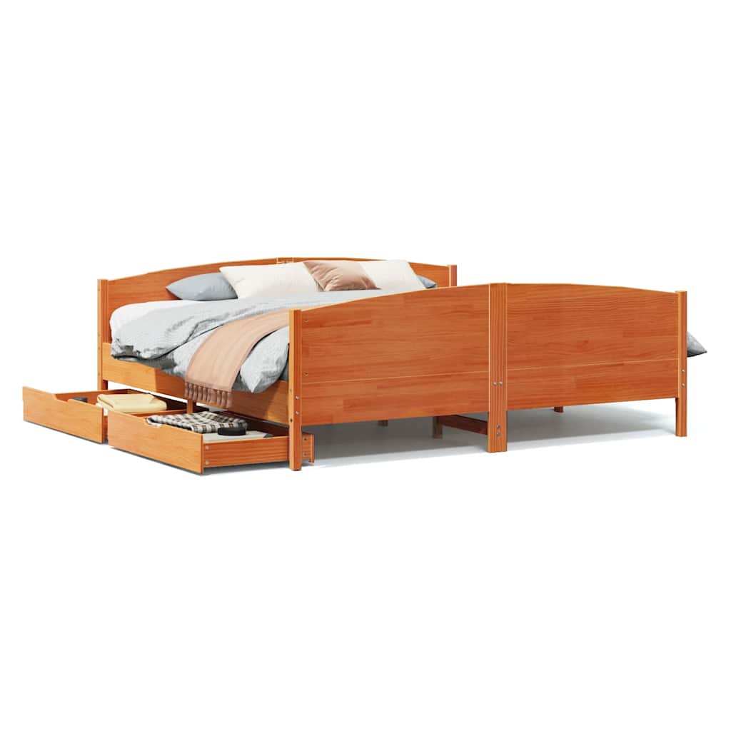 vidaXL Bed Frame without Mattress Wax Brown 160x200 cm Solid Wood Pine 2