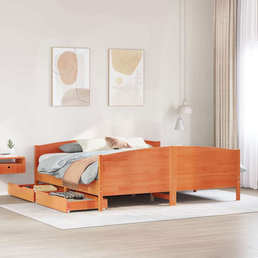 vidaXL Bed Frame without Mattress Wax Brown 160x200 cm Solid Wood Pine 1