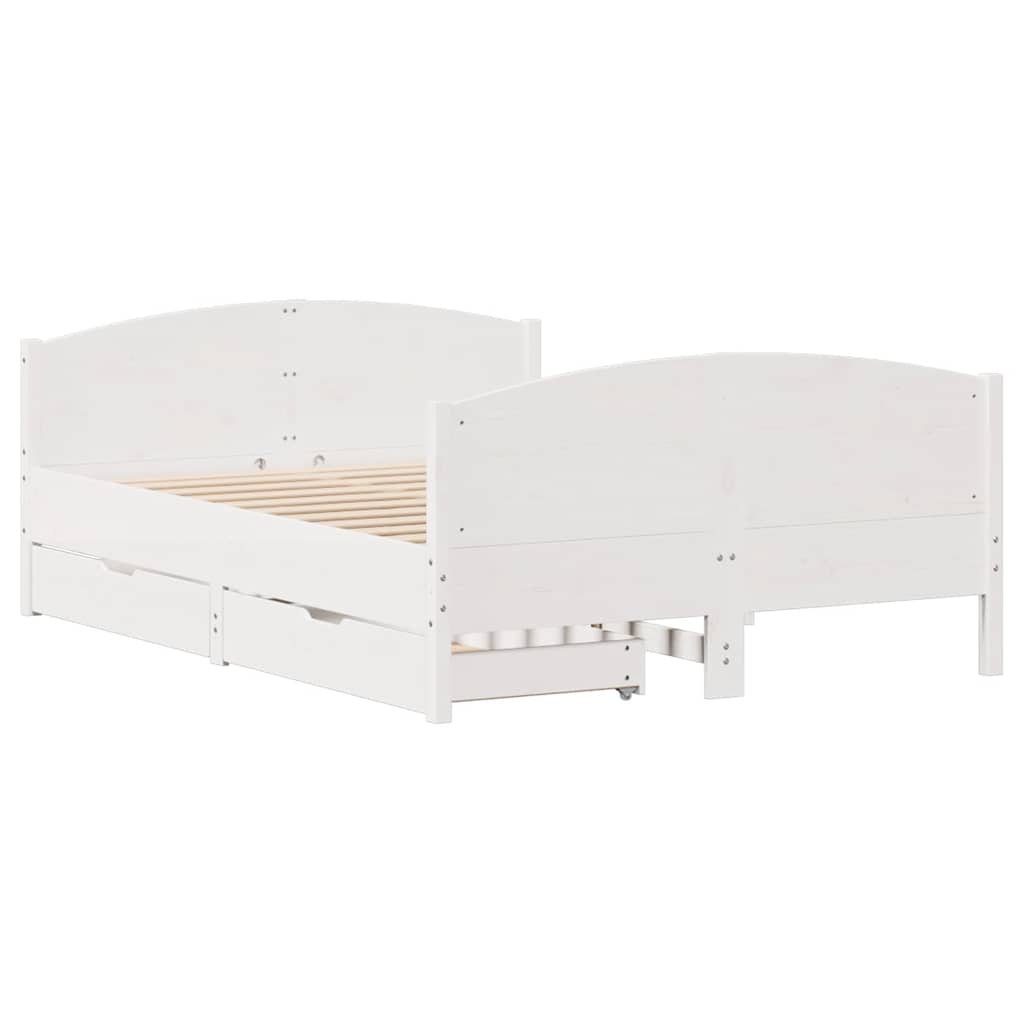 vidaXL Bed Frame without Mattress White 135x190 cm Double Solid Wood Pine 3