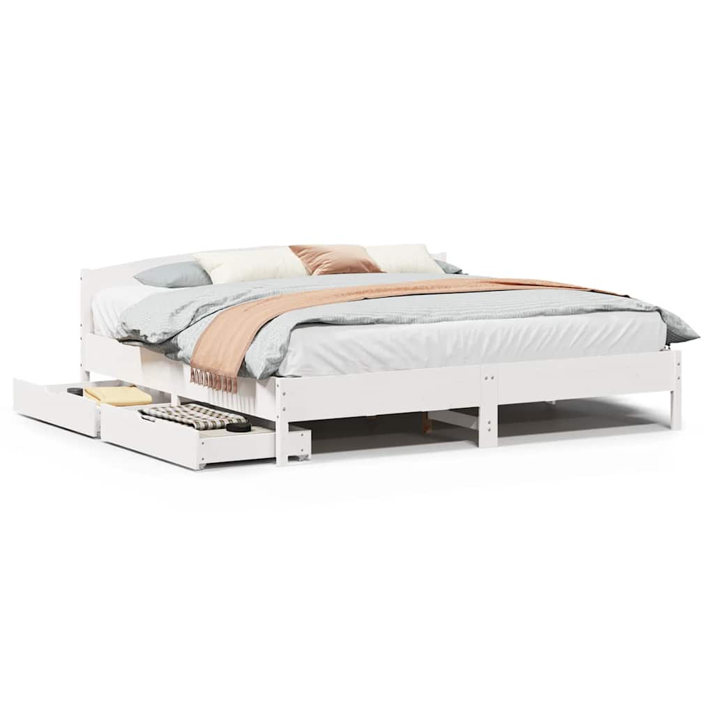 vidaXL Bed Frame without Mattress White 200x200 cm Solid Wood Pine 2