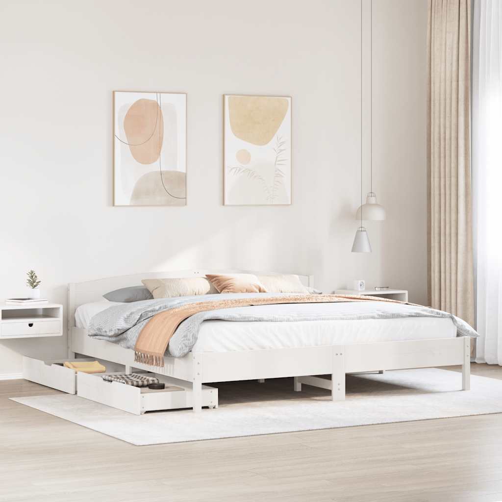 vidaXL Bed Frame without Mattress White 200x200 cm Solid Wood Pine 1