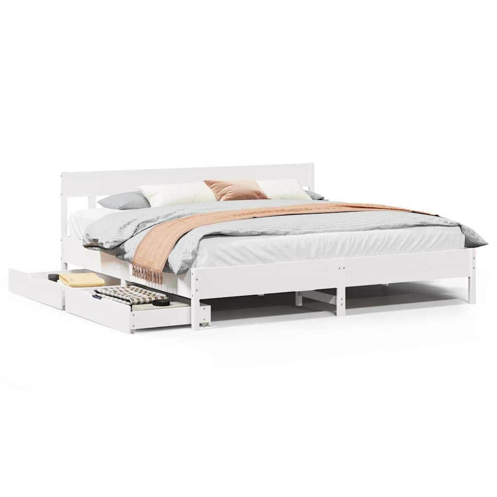 vidaXL Bed Frame without Mattress White 180x200 cm Super King Solid Wood Pine 2