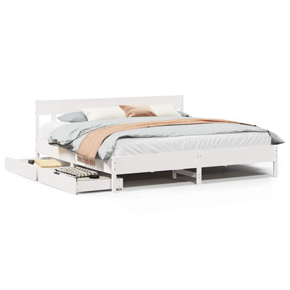 vidaXL Bed Frame without Mattress White 180x200 cm Super King Solid Wood Pine 2