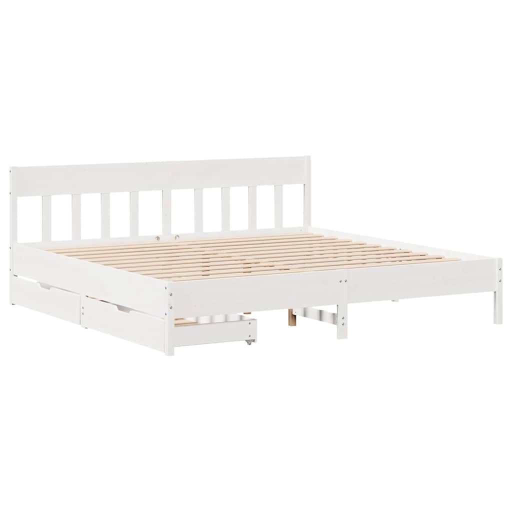 vidaXL Bed Frame without Mattress White 180x200 cm Super King Solid Wood Pine 3