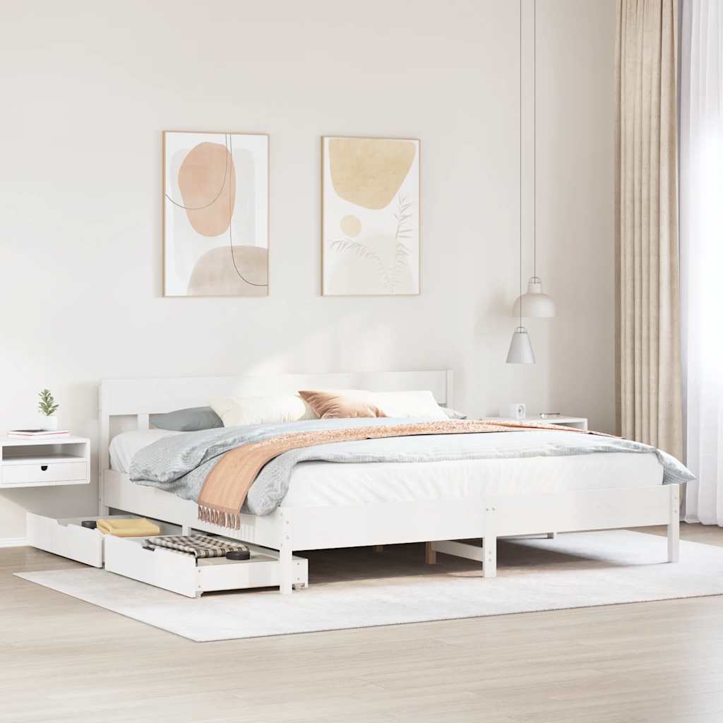 vidaXL Bed Frame without Mattress White 180x200 cm Super King Solid Wood Pine 1
