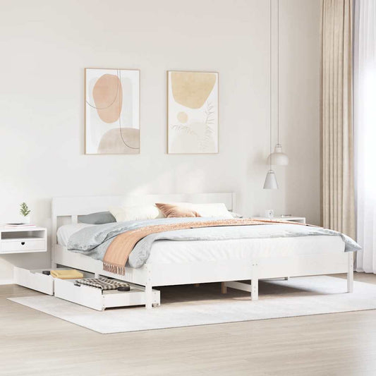 vidaXL Bed Frame without Mattress White 180x200 cm Super King Solid Wood Pine 1