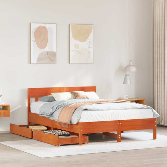 Bed Frame without Mattress Solid Wood Pine Length 200 cm Wax brown 150 cm