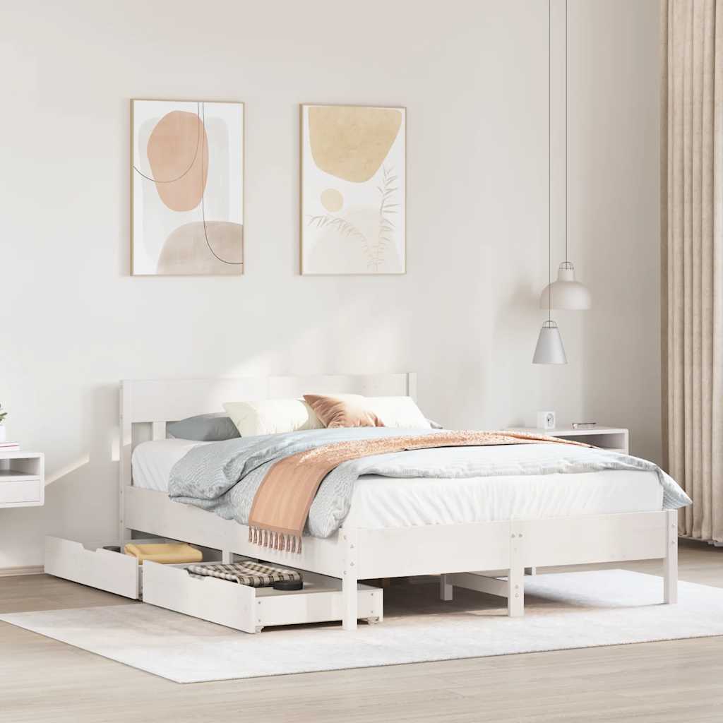 Bed Frame without Mattress Solid Wood Pine Length 200 cm White 140 cm