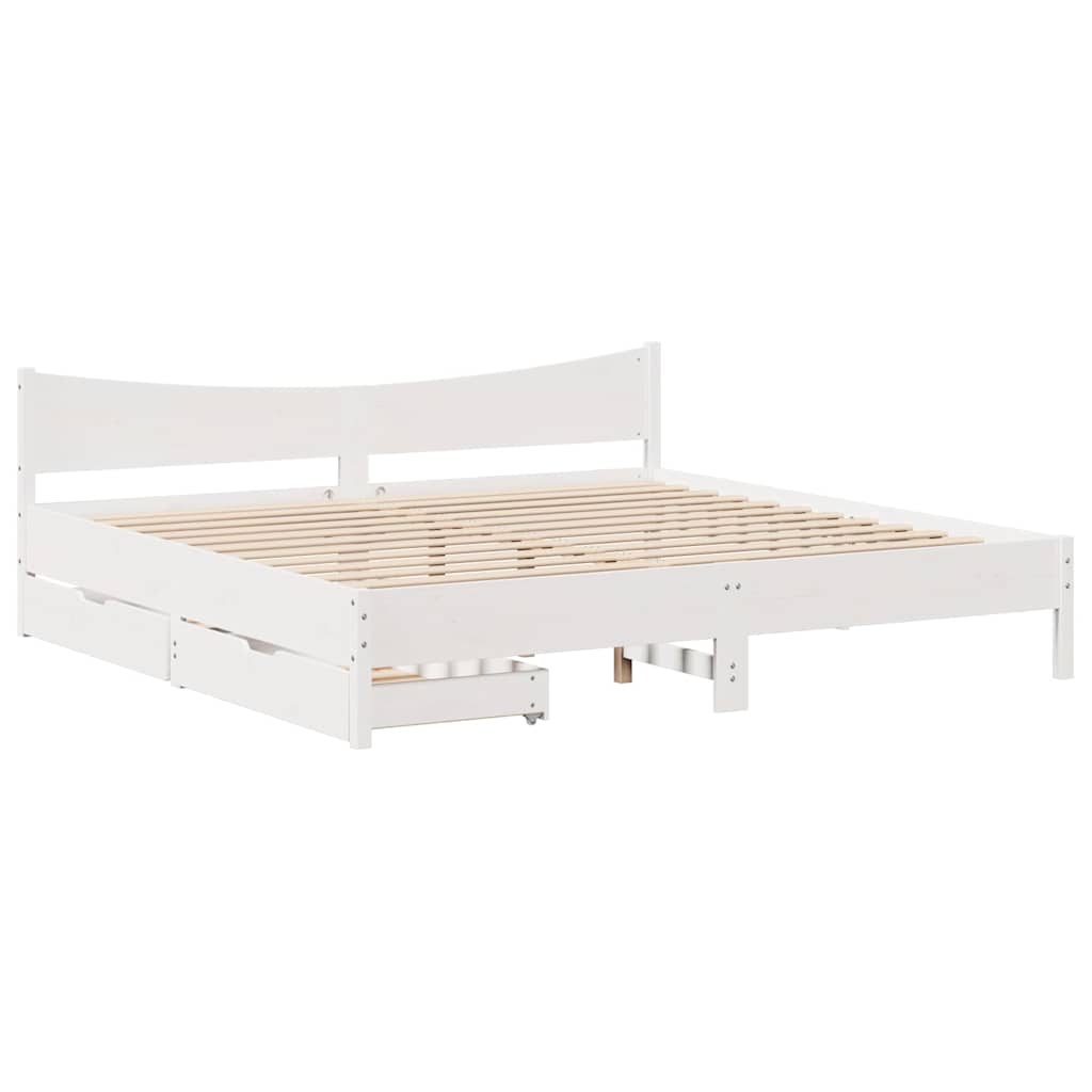 vidaXL Bed Frame with Drawers White 180x200 cm Super King Solid Wood Pine 2