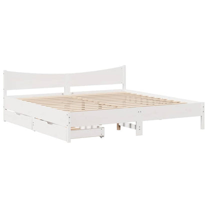 vidaXL Bed Frame with Drawers White 180x200 cm Super King Solid Wood Pine 2