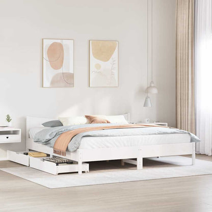 vidaXL Bed Frame with Drawers White 180x200 cm Super King Solid Wood Pine 3