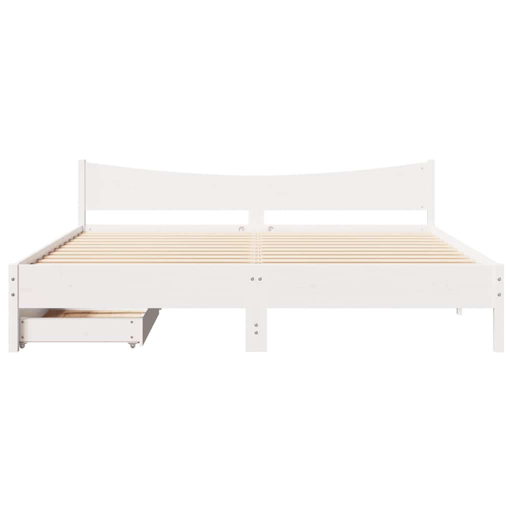 vidaXL Bed Frame with Drawers White 180x200 cm Super King Solid Wood Pine 4