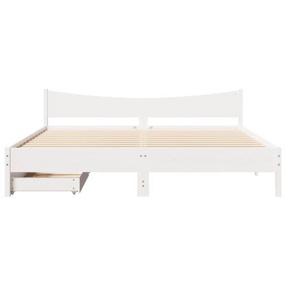 vidaXL Bed Frame with Drawers White 180x200 cm Super King Solid Wood Pine 4