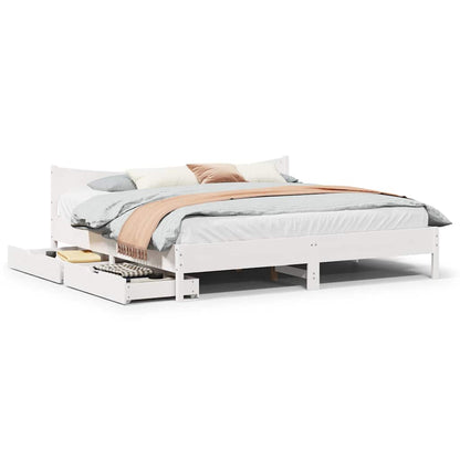 vidaXL Bed Frame with Drawers White 180x200 cm Super King Solid Wood Pine 1