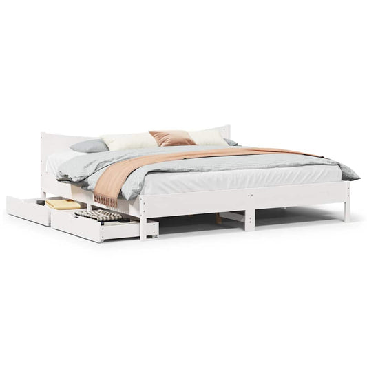 vidaXL Bed Frame with Drawers White 180x200 cm Super King Solid Wood Pine 1