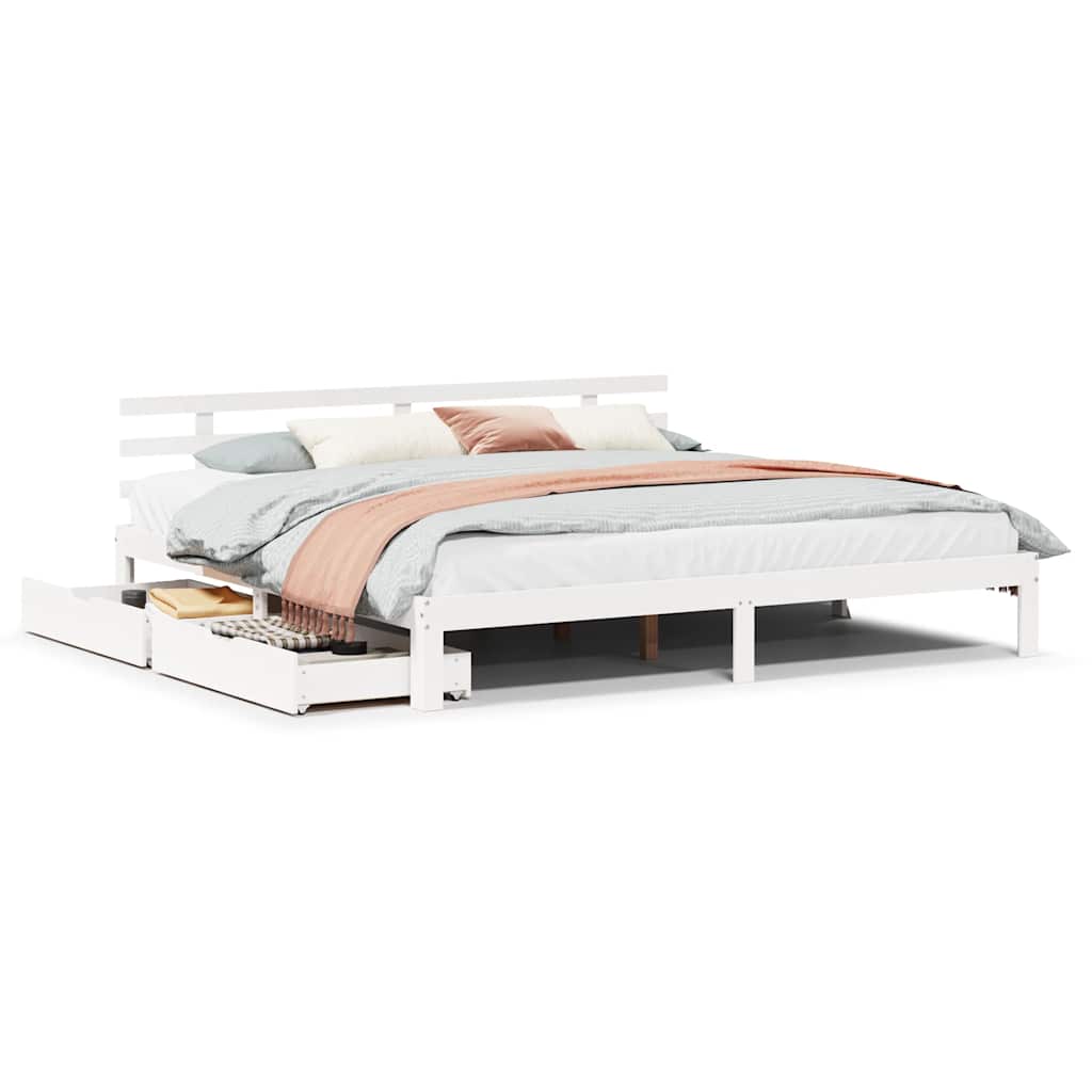 vidaXL Bed Frame with Drawers without Mattress White 180x200 cm 2