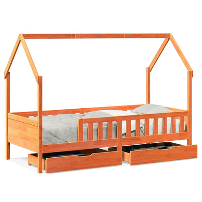 Kids Bed Frame with Drawers without Mattress Wax brown 90 cm 200 cm