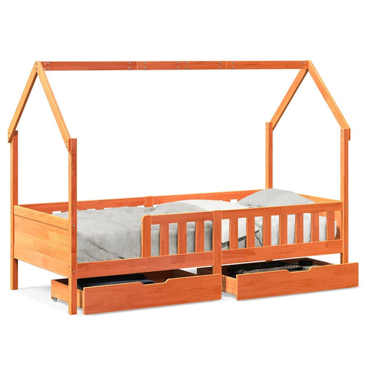 vidaXL Kids Bed Frame with Drawers without Mattress 80x200 cm Solid Wood 2
