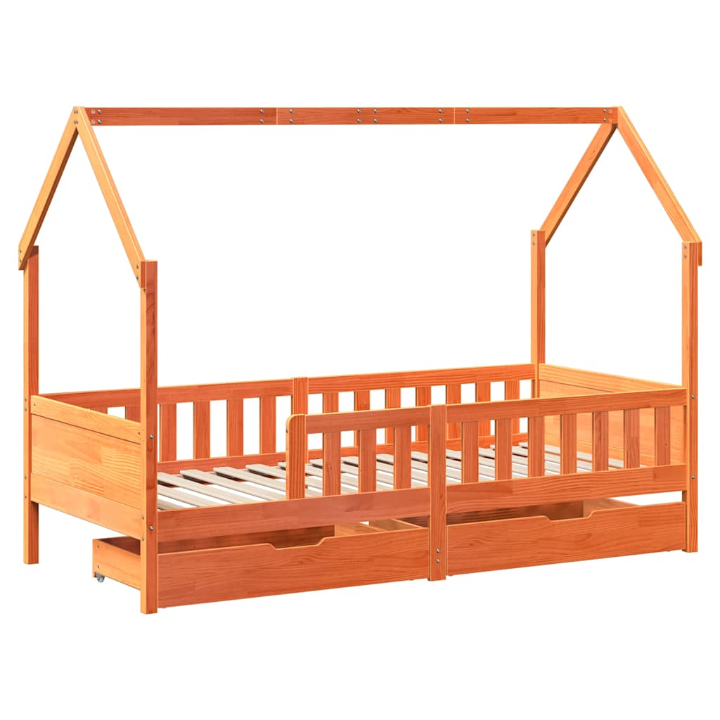 Kids Bed Frame with Drawers without Mattress Wax brown 80 cm 200 cm
