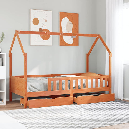 vidaXL Kids Bed Frame with Drawers without Mattress 80x200 cm Solid Wood 1
